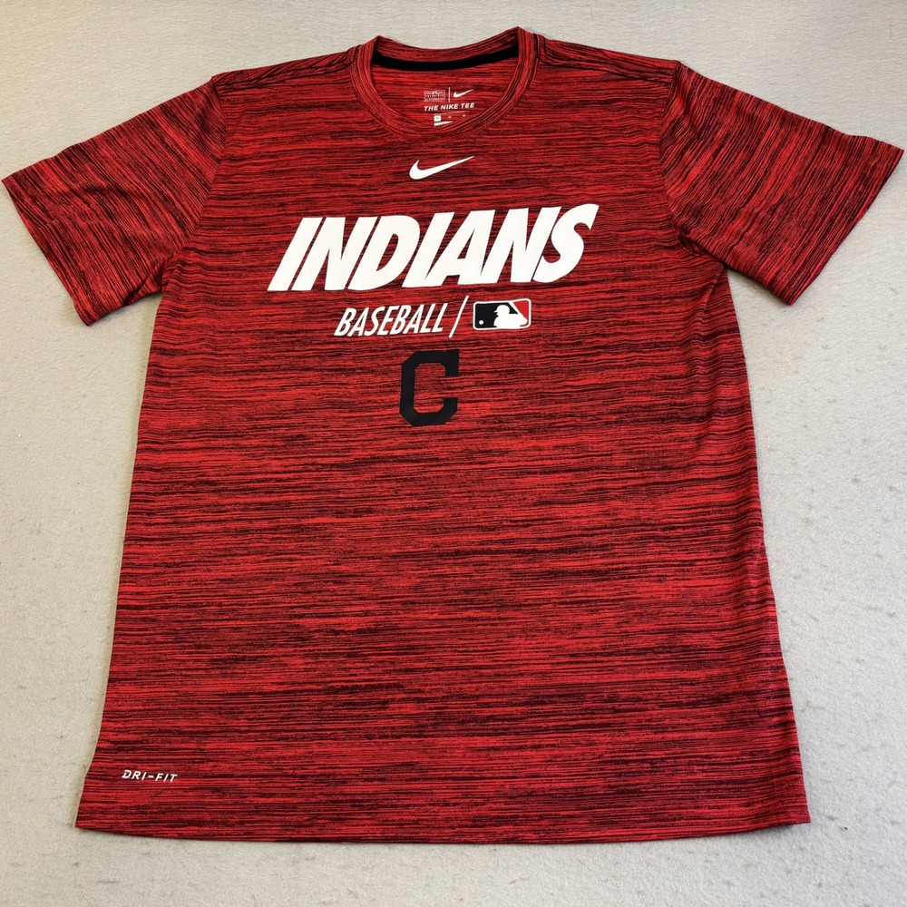 Nike Cleveland Indians Baseball Shirt Mens Medium Red Dri-FIT MLB Space Dye Tee